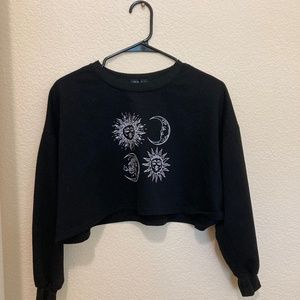 Cropped black sun and moon sweatshirt